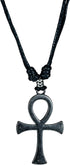 BlueRica Ankh Cross of Life on Adjustable Black Cord Necklace (Old Silver Finish)...