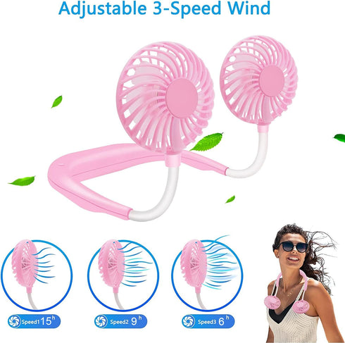 SZ-JIAHAIYU Portable Neck Fan Rechargeable USB Hands-Free Fan Personal 360° Double Headed Free Rotation 3 Speed Adjustable Wearable Face Mini Smal...
