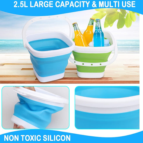 Beach Sand Toy Bucket for Kids Adults, Sandbox Beach Pail Sand Buket, Foldable Pail Bucket with Mesh Bag, Collapsible Buckets Multi Use for Garden...