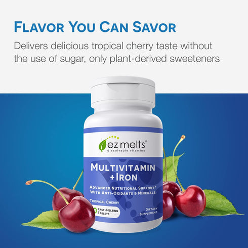 EZ Melts Dissolvable Multivitamin with Iron for Women and Men, Sugar-Free, 1-Month Supply...