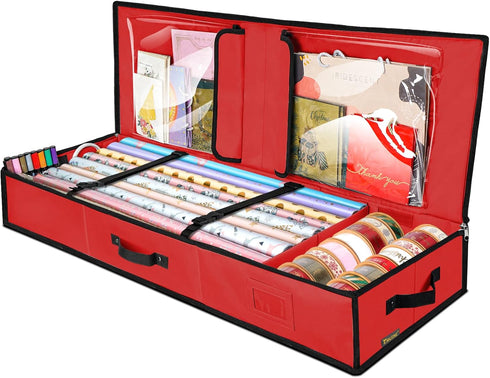 BALEINE Christmas Wrapping Paper Storage Organizer with Flexible Partitions and Pockets, 40" Durable 600D Oxford Fabric Gift Wrap Storage Bag Fits...
