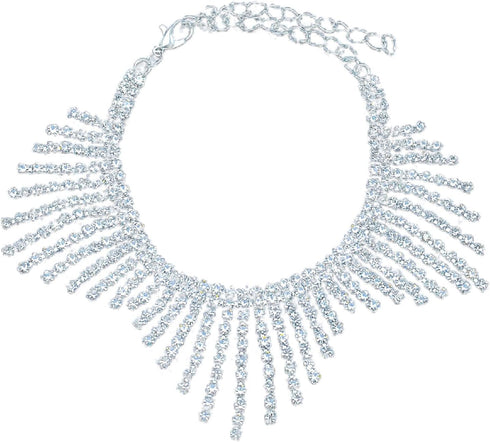 Rhinestone Anklet for Women Silver Adjustable Tassel Anklet Fashion Beachy Foot Chain...