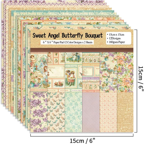 6x6” 160gsm cardstock Single Sided Scrapbooking 24 Paper Pad vintage decoupage scrapbook kit patterned paper junk journal supplies journaling supp...