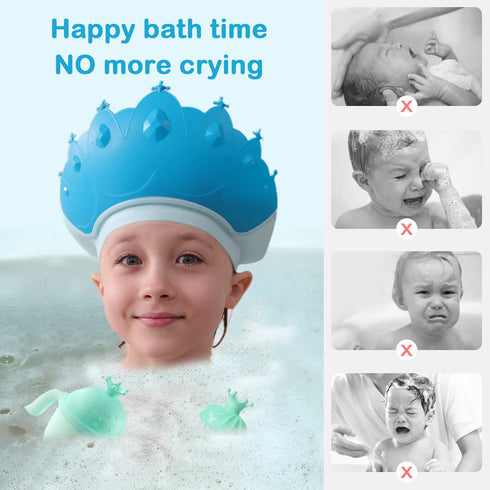 Baby Shower Cap Shield, Baby bath set shower cap/water cup/massage brush,Visor Hat for Eye and Ear Protection for 0-9 Years Old Children,Cute Crow...