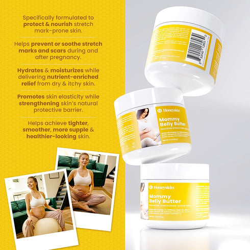 Honeyskin Belly Butter for Pregnant Women - Skin Repair & Deep Stretch Mark Removal - Massage Cream Hydro Boost Moisturizer with Shea Butter Oil -...