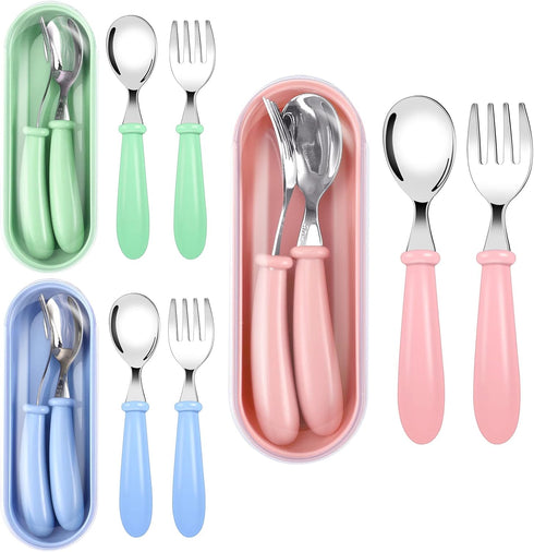 Toddler Utensils, Toddler Forks and Spoons,Stainless Steel Baby Utensils Baby Silverware Set with Storage Box for Safe Dining (3 Set with Case)...