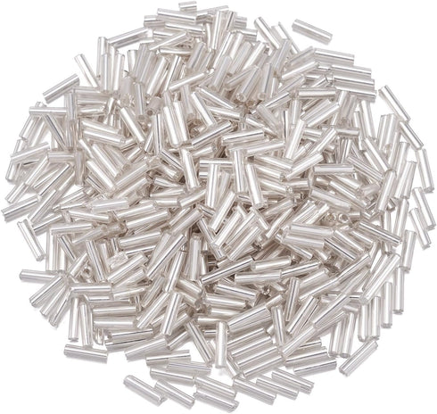 Pandahall 1250pcs/50g Silver Lined Glass Bugle Beads 6x1.8mm Clear Tube Loose Glass Seed Spacer Beads for Jewelry Making (FloralWhite)...