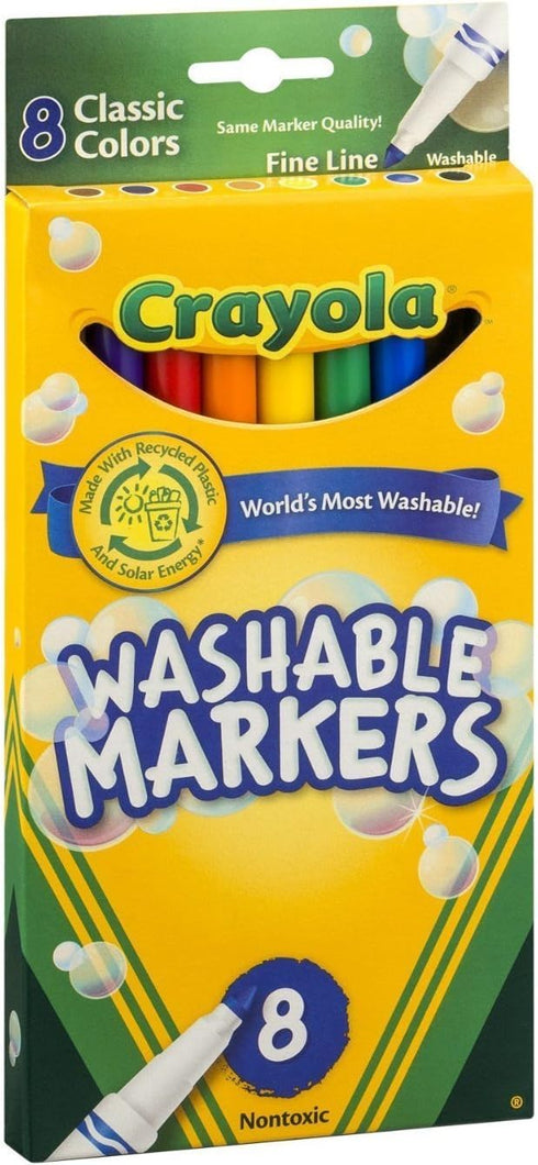 Crayola Ultra-Clean Washable Markers, Color Max, Fine Line Classic Colors 8 Ea...