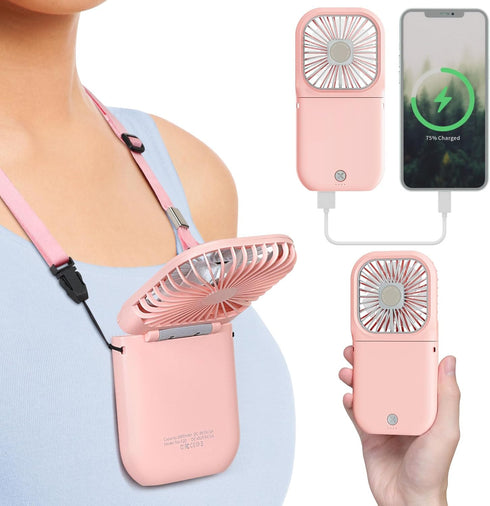 F-color Mini Handheld Fan Portable - Personal Fan Rechargeable Mini Fan USB Operated Cooling Fan Folding Power Bank Neck Travel Beach Summer Offic...