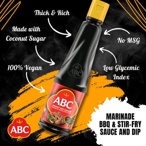 ABC Sweet Soy Sauce - 9.2 Fl Oz (2 Pack) – BBQ Marinade, Dip, Stir Fry - Vegan Black Dark Soy Glaze – Healthy and Authentic Indonesian Kecap Manis...