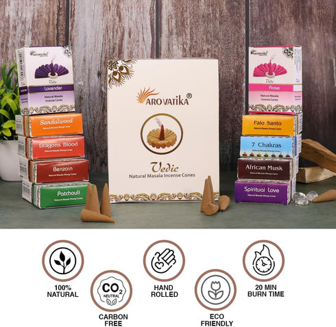 ARO VATIKA Vedic Natural Masala 120 Incense Cones in Pack of 12 Boxes |12 Assorted Fragrances Dhoop Cones | Best for Prayer, Reiki, Meditation and...