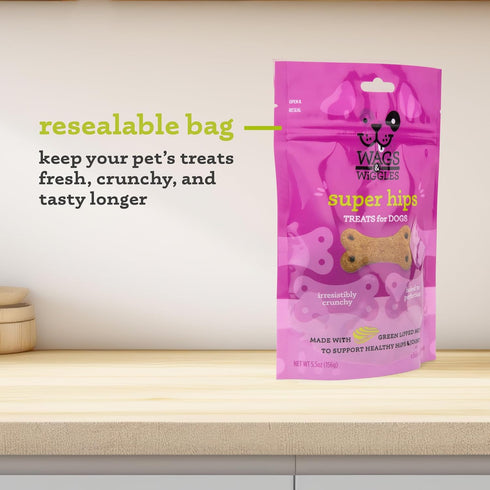 Wags & Wiggles Super HIPS Functional Treats for Dogs, Chicken Flavor, 5.5 Resealable Bag | Hip & Joint Support Dog Treats with Green Lipped Mussel...