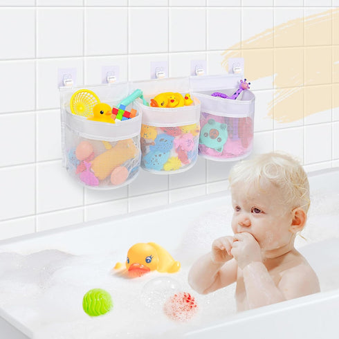 Bathroom Bath Toy Storage for Bathtub, Baby Bath Tub Toys Holder, Kids Mesh Shower Toy Organizer Basket...