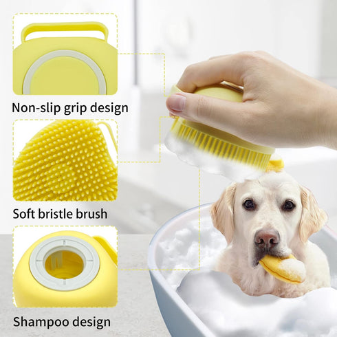 WishLotus Pet Bath Brush, Soft Silicone Cat Grooming Brush Dog Bath Massage Brush Shampoo Dispenser Heart-Shaped Multifunctional Bath Brush for Pe...