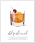 Old Fashioned Cocktail Wall Art - MIX & MATCH Bar Cart Decor - Illustrated Alcohol Posters with Cocktail Recipes - Bar Wall Art Cocktail Posters -...