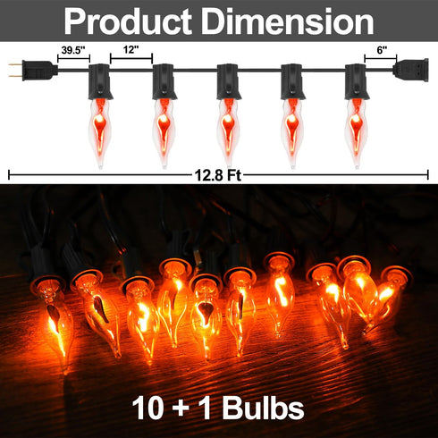 Halloween Decorations-Flickering Flame String Lights Outdoor Indoor, 12.8Ft C7 Retro Twinkle Flame Lights String with 10 Flame Light Bulbs(E12 Bul...
