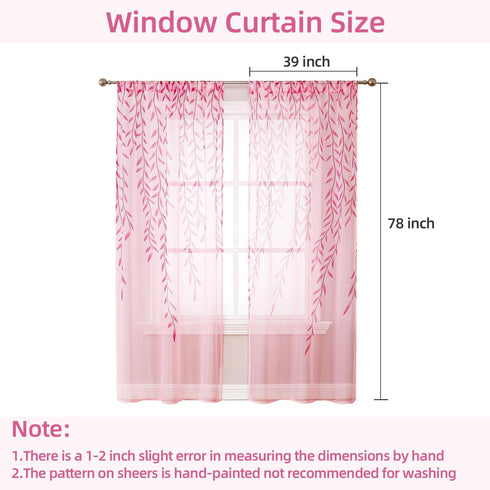 BROSHAN Pink Sheer Curtains 78 inches Long 2 Panels Set- Girls Bedroom Curtains Pretty Printed Curtain Sheers See Through Curtain Drapes for Livin...