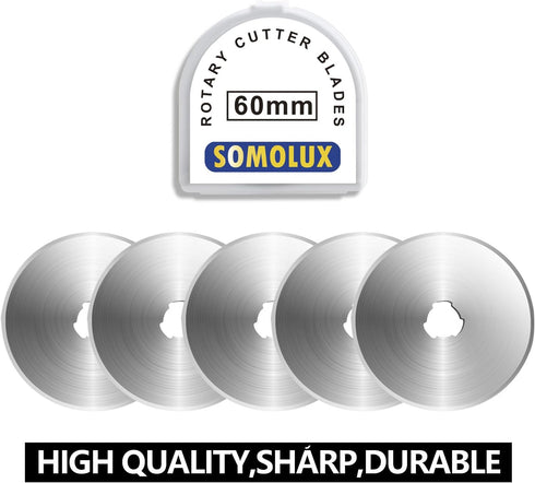 SOMOLUX 60mm Rotary Blades 5 Pack Fits OLFA,Fiskars,Truecut,DAFA Cutter Replacement, Quilting Scrapbooking Sewing Arts Crafts,Sharp and Durable...