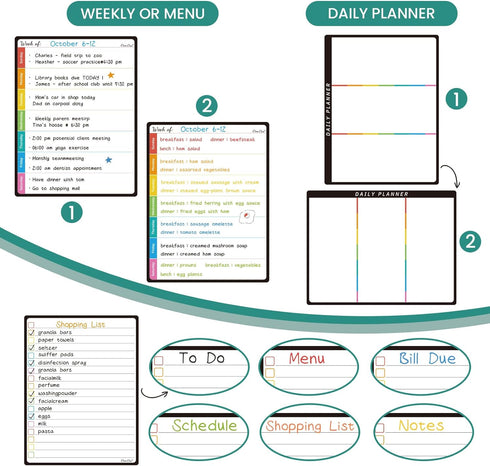 CLEVER CLEAN Magnetic Dry Erase Monthly Calendar Set - 14.5"x11" Monthly Calendar, 6.5"x8.5" Weekly, Daily, List Boards for Fridge - 6 Extra Fine ...
