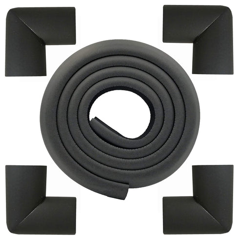 M2cbridge L Shape Extra Thick Furniture Table Edge Protectors Foam Baby Safety Bumper Guard 6.5 Ft (Black with 4 Corners)...