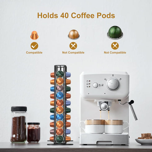 Coffee Pod Holder Storage Organizer Compatible with Nespresso OriginalLine, Rotatable Countertop Coffee Station Organizer -Black/40 Pods...