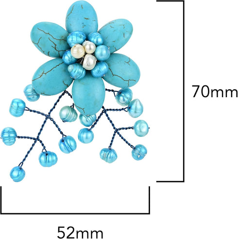 Nature Loving Simulated Turquoise-Cultured Freshwater Pearl Floral Drape Pin Brooch...