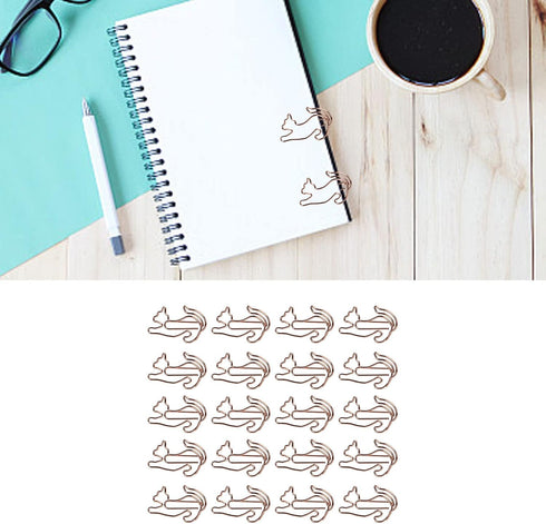 20Pcs Cute Cat Shaped Paper Clips, Metal Animal Shaped Clips, Rose Gold Paperclips for Office, Paper, and Memo...