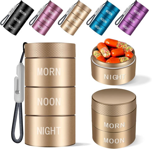 Aluminum Alloy Waterproof Pill Organizer 3 times a day,Moisture Proof Metal Pill Case,Small Daily Pill Holder for Purse,Portable Travel Pill box C...