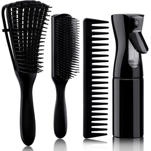 4pcs Curly Hair Brush Set for Adult & Kids Wet or Dry Hair, Detangling Brush for 3/4ABC Hair with Hair Detangler Brush Spray Bottle Wide Tooth com...