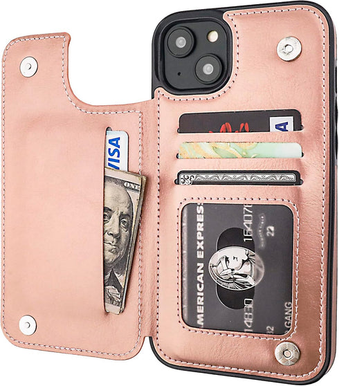 Compatible with iPhone 14 Plus Wallet Case with Card Holder, PU Leather Kickstand Card Slots Case, Double Magnetic Clasp and Durable Shockproof Co...