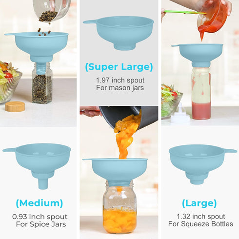 Wide Mouth Kitchen Funnel, Food Grade Plastic Cooking Canning Funnel with 4 Sizes Spouts for Filling Wide and Regular Mason Jars, Spray Dropper Oi...