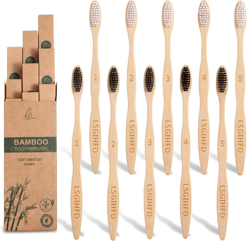 Bamboo Toothbrushes (10Pack),BPA Free Soft Bristles Toothbrushes,Natural Wood Toothbrushes Bulk, Reusable Travel Toothbrushes...