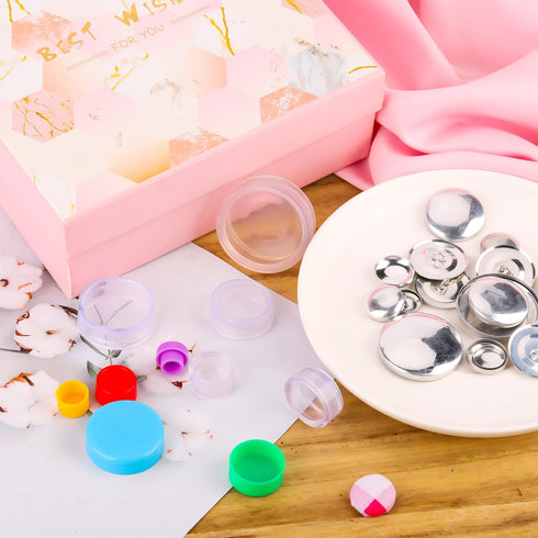 100pcs Button Covers, Cover Button Kits with 5 Sizes of Buttons & Tools DIY Fabric Buttons Fabric Covered Buttons to Make Your Own Buttons...