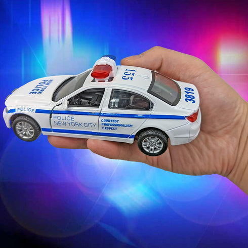 2 Pack Metal Diecast NY Police Cars Pull Back Battery Powered with LED Headlights and Siren Sounds 1:32 Scale...