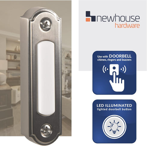 Newhouse Hardware LED Lighted Metal Door Chime Push Button (Satin Nickel) | Surface Mount Lighted Door Bell Button | Replacement Wired Doorbell Bu...