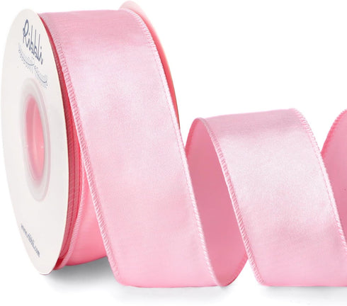 Ribbli Light Pink Satin Wired Ribbon 1.5 Inch Pink Christmas Ribbon for Gift Wrapping Wreaths Garland Tree Decoration Crafts Home Decor-Continous ...