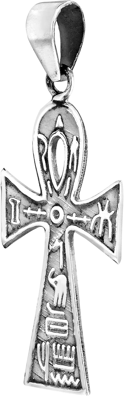 AeraVida Eternal ANKH Cross With Hieroglyphics .925 Sterling Silver Pendant | DIY Ankh Cross Charm for Men Accessories | Fashion Jewelry...