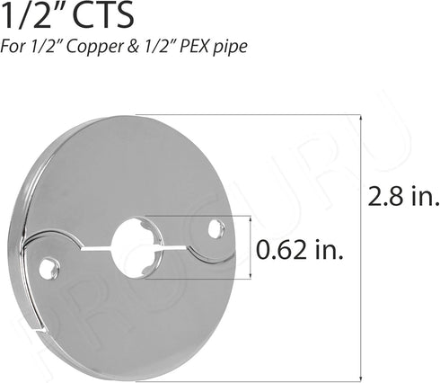 4-Pack 1/2-Inch CTS (5/8" OD) E3755 Hinged Split Escutcheons, Chrome Pipe Cover Plates with Screws, for 1/2" Copper, PEX Pipe...