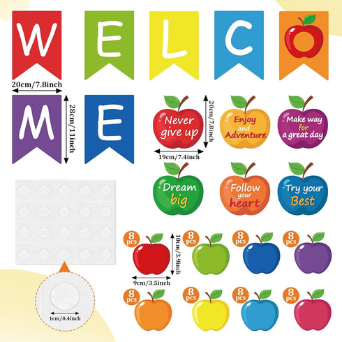 77 Pcs Bulletin Board Decorations, Back to School Welcome Banners,Motivational Cutouts Classroom Decor for School Holiday Bulletin Board (Apples)...