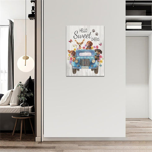 Dachshund Dog Wall Art Funny Dog driving Car Pictures Wall Decor Farmhouse Sausage Dog Truck Decor Painting Prints Artwork Framed for Bathroom Kit...