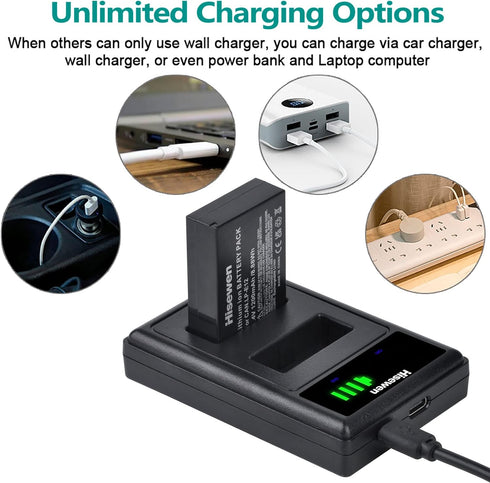 Hisewen LP-E12 Battery 2Pack, Dual USB Charger for Canon EOS M, EOS M2, EOS M10, EOS M50, EOS M50 Mark II, EOS M100, EOS M200, Rebel SL1, Powersho...