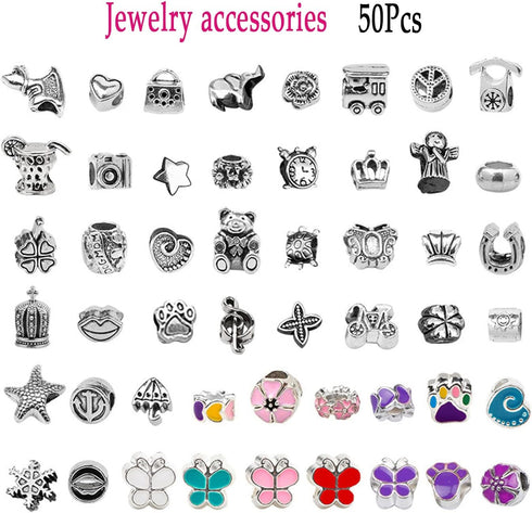 Alcyuh 162Pcs DIY Charm Bracelet Making Kit for Girls Bangle Bracelets Kit Jewelry Making Supplies with Beads, Pendant Charms, Bracelets and Neckl...