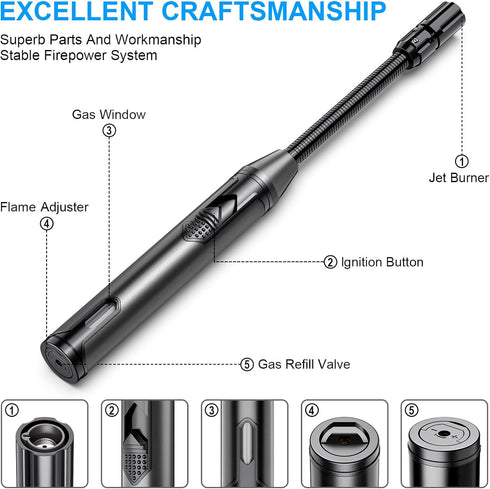 Torch Lighter Refillable Butane Lighter Long Flexible Neck Multipurpose Lighter for Candles Grill BBQ Fireplaces Kitchen Camping (No Prefilled)...