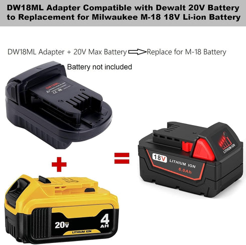 Adapter Compatible with Dewalt 20V Max Battery to Replacement for Milwaukee M18 18V Battery, DW18ML Adapter Compatible with Milwaukee 18V Cordless...