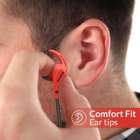 Aiwa Sport in Ear Wireless Earbuds with Bluetooth 5.0, 10mm drivers, 30 Foot Range, 4 hour battery life, Perfect for Workout, Premium Sound (Red)...