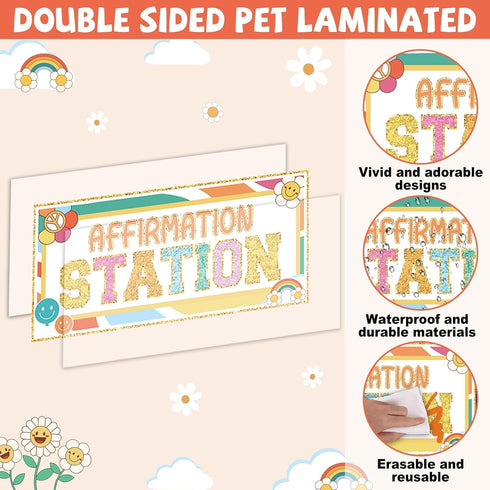 Hippie Affirmation Station Bulletin Board Set Groovy Bulletin Board for Classroom Decor Rainbow Mental Health Posters Positive Affirmations Accent...