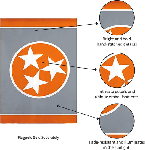 Evergreen Flag Tennessee Tri Star, Grey Garden Applique Flag | Patriotic Garden Flag 12x18 Double Sided | Small Garden Flags For Outside | All Sea...