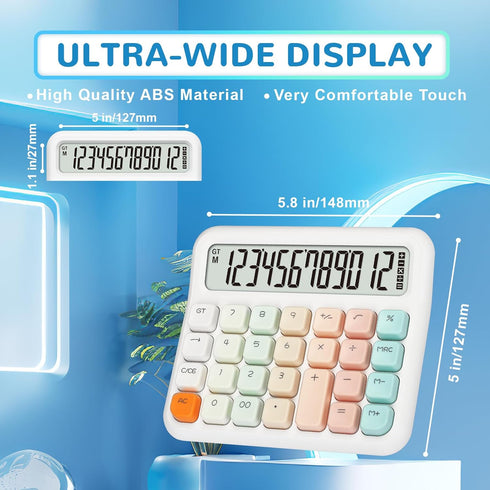 Pendancy Calculators Desktop 12 Digit, Gradient pink Cute Basic Calculator with Extra Large LCD Display and Buttons, for Office, School, Home Use...