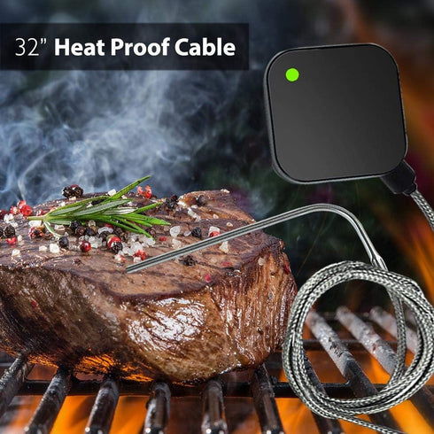 NutriChef Smart Bluetooth BBQ Grill Thermometer - Upgraded Stainless Probe Safe to Leave in Oven, Outdoor Barbecue or Meat Smoker - Wireless Remot...