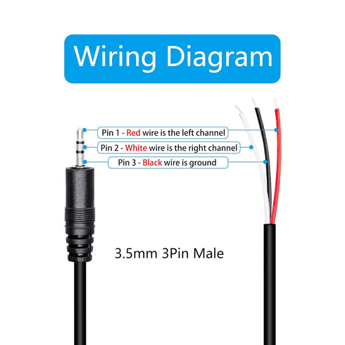 RIIEYOCA 4 Pack 3.5mm Male Plug to Bare Wire Stereo Audio Cable,1/8" TRS 3 Pole Mono Male Plug to Open End Audio Cable,for and Audio Equipment Ins...